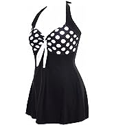 AMAGGIGO Women's Polka Dot One Piece Swimsuit Tummy Control Swimwear Swimdress with Skirt