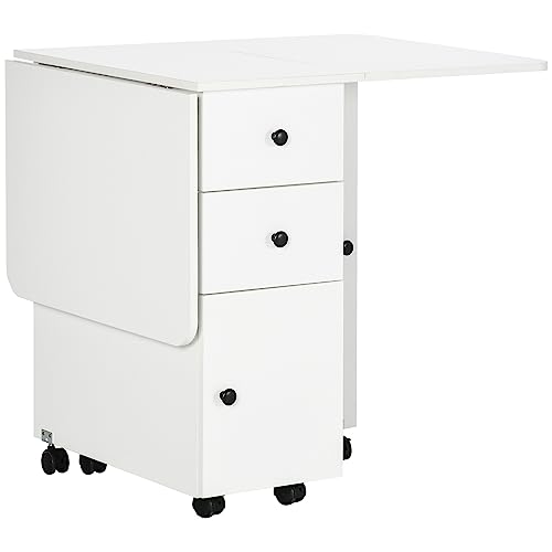 Rolling Drop Leaf Table with Storage Drawers