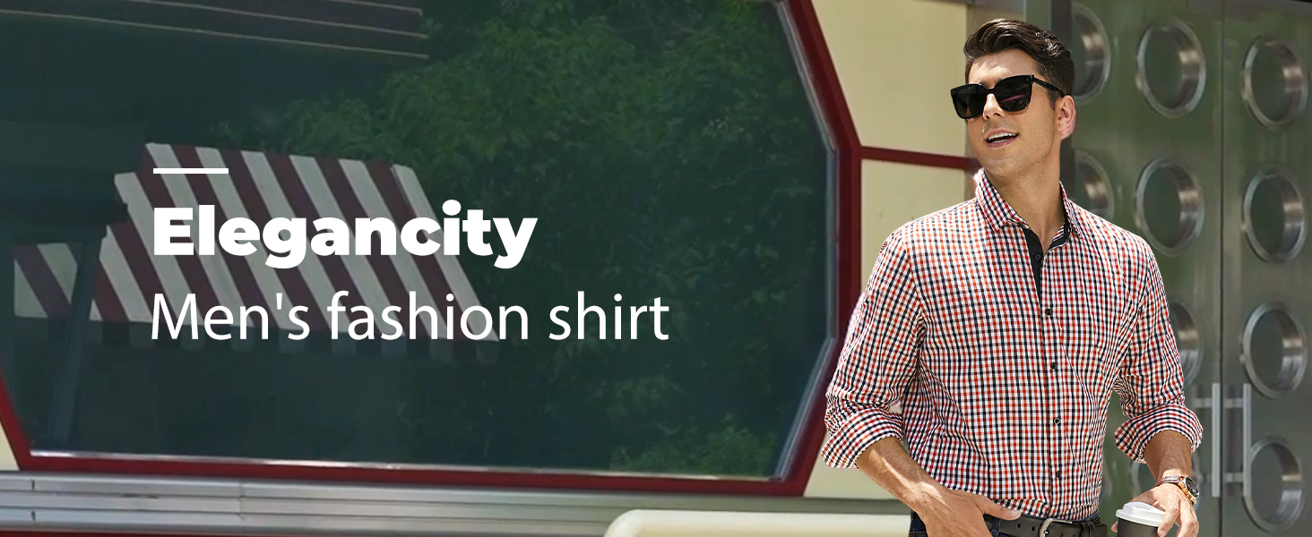 mens dress shirt plaid cotton casual business formal shirts for men