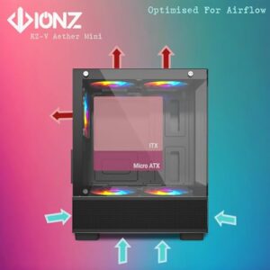 Mini Tower Micro ATX Tempered Glass includes 3 x 120mm ARGB Fans - Black