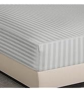 Hafaa Double Fitted Sheet Soft Satin Strips Microfiber Bed Sheets 25cm Deep Pocket Fitted Sheet F...