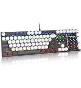 USB Wired Mechanical Gaming Keyboard Blue Switch Retro Steampunk Vintage Typewriter-Style White L...