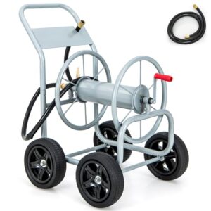 Metal Hose Pipe Reel Cart with Wheels & Crank Handle