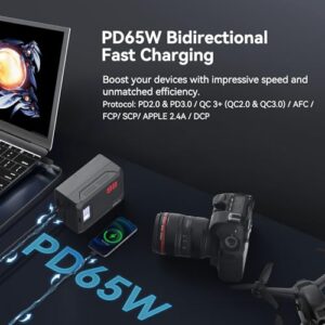 V Lock Battery with 65W PD Type C Fast Charging 1.5 Hours/D Tap/USB A/Dual DC Ports/BP/OLED Display for Camera Camcorder Monitors LED Light Drones