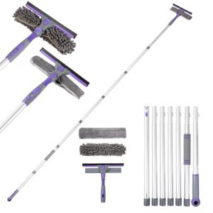 Long Handle Extendable Telescopic Glass Cleaner Brush with 7 Extension Pole - 105 inch