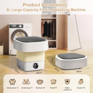 8L Large Capacity Foldable Mini Washing Machine with Spin Dryer and Blue Light