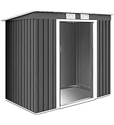 COSTWAY 7x4FT/8x6FT/9x6FT Galvanized Metal Garden Shed, Outdoor Lockable Tool Storage House with ...