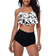 AMAGGIGO Swimsuit for Women High Waisted Halter Vintage Push up Bikini Set Ladies Plus Size 2-Pie...