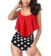 AYEEBOOY Swimsuit for Women Two Pieces Bathing Suits Top Ruffled Tummy Control High Waisted Botto...
