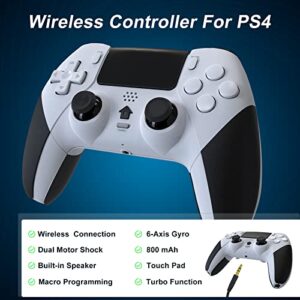 Gamepad Joystick Controller Compatible with PS4/Pro/Slim with Dual Vibration/6-Axis Gyro Sensor/Turbo/Programmable Buttons(White)