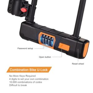 15mm Bike Locks Shackle Anti Theft 4-Digit Combination Bike U Lock