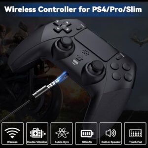 Gamepad Joystick Controller Compatible with PS4/Pro/Slim with Turbo/Programmable Buttons/6-Axis Gyro Sensor/Dual Vibration-Black
