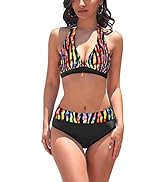 AYEEBOOY Women Bikini Set Swimwear High Waist Halter Neck Removable Soft Cups Push Up Swimsuit 2 ...