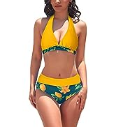 AYEEBOOY Women Bikini Set Swimwear High Waist Halter Neck Removable Soft Cups Push Up Swimsuit 2 ...