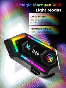 H4R with 【RGB Light】 Motorbike Helmet Speaker Single Use Wireless 5.3 Headphone with AI Voice Waterproof Noise Cancellation