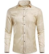Mens Formal Shirts Casual Business Wedding Long Sleeve Slim Fit Lapel Collar Tuxedo Shirts with A...
