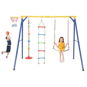 Metal Frame Swing Playset with Basketball Hoop
