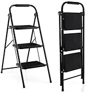 TANGZON Folding 2 Step Ladder, 150kg Capacity Steel Step Stool with Widen Anti-Slip Pedals, Foot ...