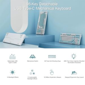 Full Size 98 Anti-Ghosting Keys Brown Switch Keyboards with Icy Blue Backlight