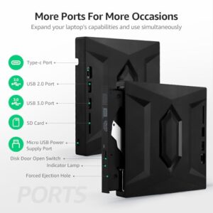 Type-C USB 3.0 Portable CD DVD Burner Rewriter with SD Slot & 2 USB Ports