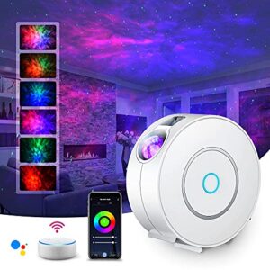 Smart Night Light Kids Adults 3D Star Projector Light with RGB Adjustment/Voice Control/WiFi/Timer Compatible Alexa Google Assistant for Room Decor (White)