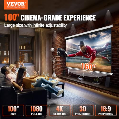 100 inch 16:9 4K 1080 HD Retractable Projector Screen