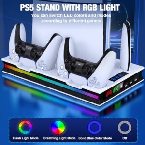 PS5 Accessories for Playstation 5/PS5 Slim Console Disc or Digital with Dual Controller Charging Station-3 Level PS5 Cooling Fan with Headset Holder