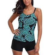 AYEEBOOY Women's Plus Size Floral Halter Tankini Set with Boyshort High Waist Swimsuit Bikini