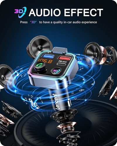 Wireless Radio Adapter Car Kit with Type-C PD 30W+ QC3.0 Fast USB Charger