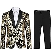 Sliktaa Boys 2 Pieces Suits Tuxedo Suit Shiny Sequins Peak Lapel Slim Fit Jacket Pants Party Perf...