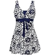 AMAGGIGO Women's Polka Dot One Piece Swimsuit Tummy Control Swimwear Swimdress with Skirt