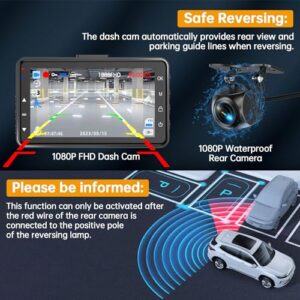 Dash Cam Dual 1080P FHD Dashcam W/ 64GB Card Car Camera Dash Cam 170°Wide Angle Dash Camera 3" IPS Screen W/Night Vision Parking Mode Motion Detection G-sensor Loop Recording