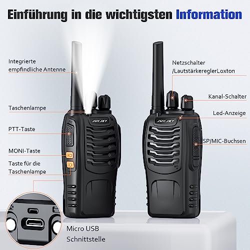 16 Channel Handheld 2 Way Radio Rechargeable with Flashlight Li-ion Battery and Charger(4 Pack)