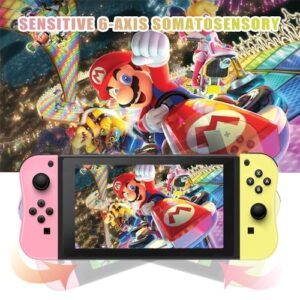 L/R Pair Controllers for Switch Sports Support Wake-up/Dual Vibration/Motion Control (Pastel Pink+Yellow)