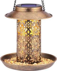 Metal Wild Bird Feeder Squirrel Proof for Cardinals Solar Garden Lantern with S Hook as Gift Ideas for Bird Lovers(Copper)