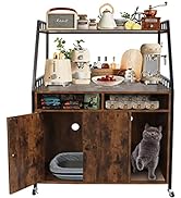 Large Hidden Cat Litter Box Enclosure Furniture with Cat Tree Wood Sturdy Kitty Washroom Toilet C...