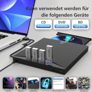 DVD/BD Player Read/Write Portable Blu-ray Drive for Laptop Windows PC Mac MacBook Desktop