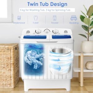 8KG Portable Washing Machine and Spin Dryer Combo with Timer Control & Drain Pipe