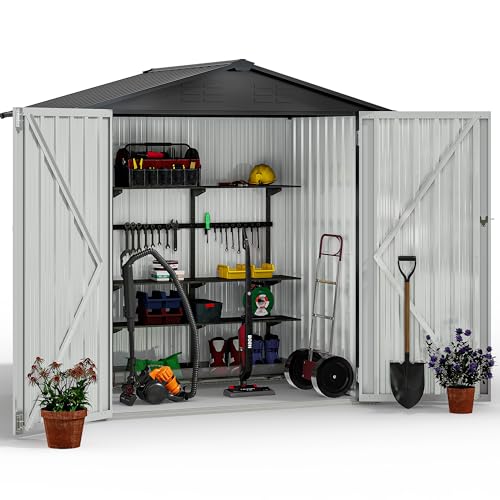 Lockable Galvanized Metal Outdoor Storage Sheds Waterproof Garden Storage Shed Box with 4 Ventilation Slots for Bike