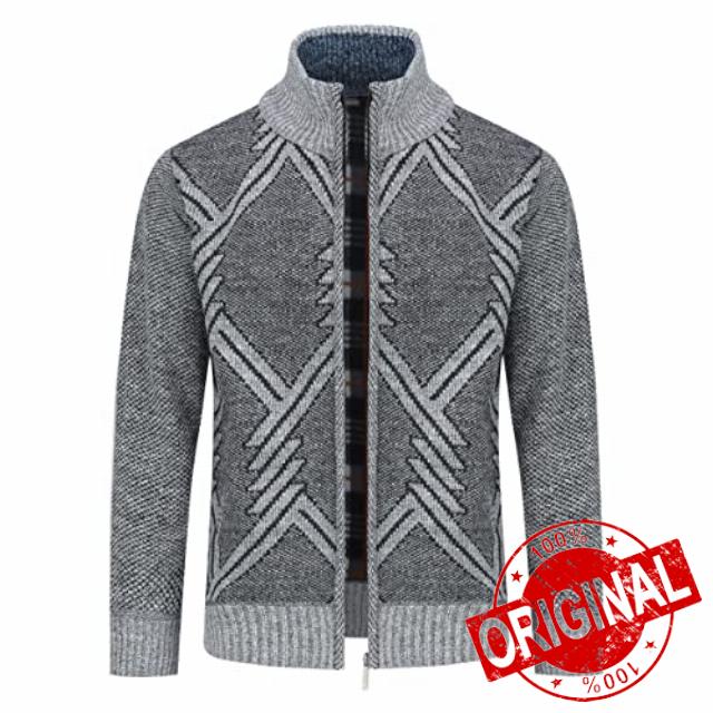 Mens Knitted Cardigan Thick Sweater Full Zip Stand Collar Warm Jumper Fleece Lined Winter Coa
