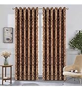 Hafaa Eyelet Curtains for Living Room - Fully Lined Jacquard Ring Top Short Window 2 Panel Curtai...