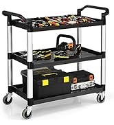 TANGZON Movable Dining Table Cart, 3-Tier Stainless Steel Flattop Food Prep Serving Table with 2 ...