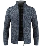 Mens Knitted Cardigan Thick Sweater Full Zip Stand Collar Warm Jumper Fleece Lined Winter Coat