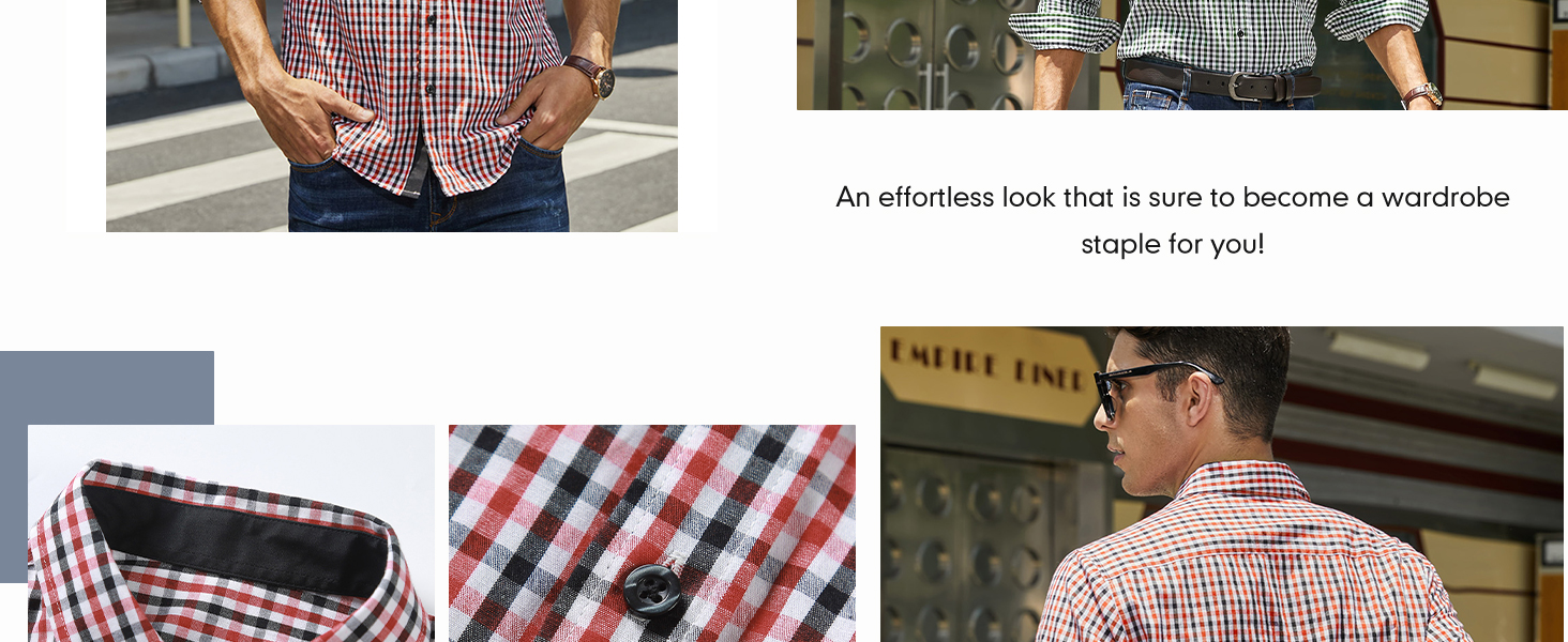 mens dress shirt plaid cotton casual business formal shirts for men
