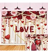 Red Hearts Valentine's Day Photography Backdrop 7x5FT Love Hearts Balloons Valentines Photo Backg...