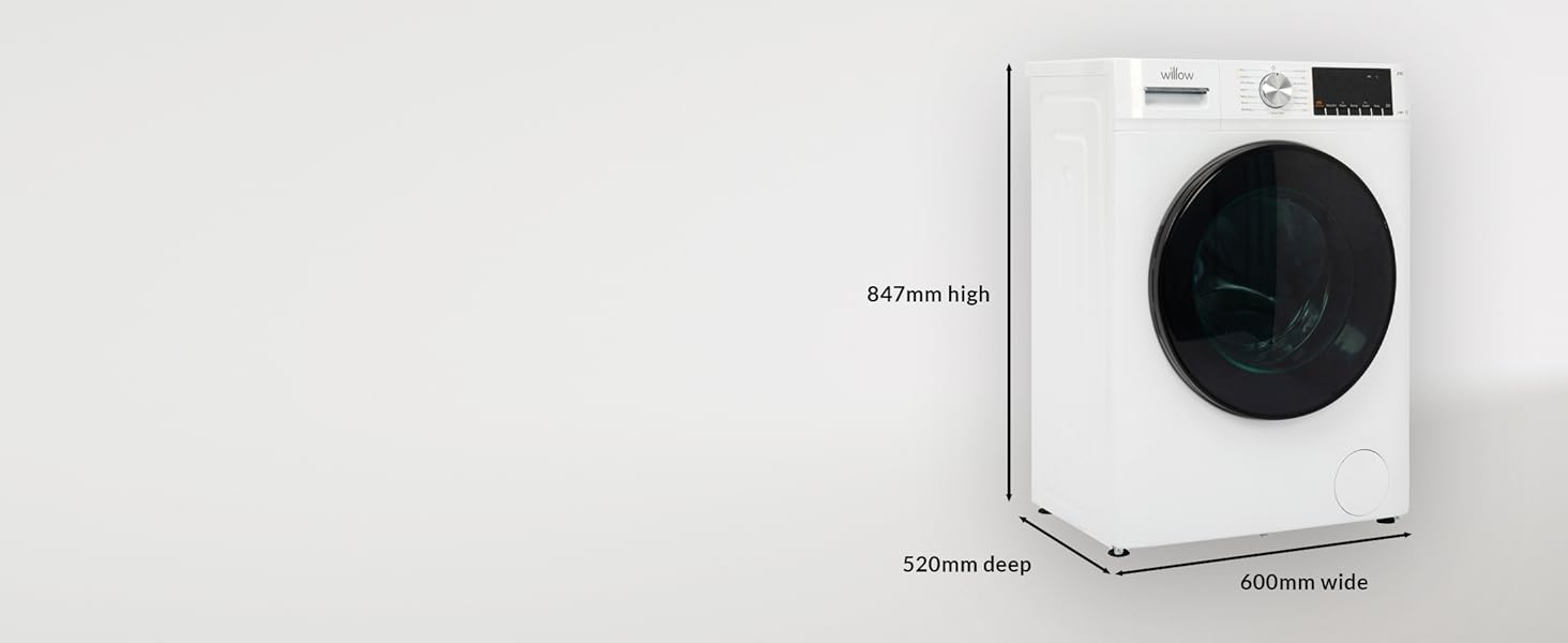 Willow WWD8514WH Washer Dryer with dimensions, height 847mm, depth 520mm, wide 600mm