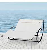 Outsunny Patio Double Hammock Sun Lounger Bed w/Canopy Shelter, Wheels & 2 Pillows, Grey