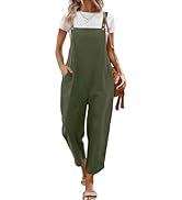 YESNO Women's Dungarees Casual Loose Long Wide Leg Overalls Baggy Cotton Rompers Jumpsuits with P...
