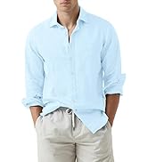 AlvaQ Mens Linen Shirts Long Sleeve Linen Cotton 2023 Casual Button Down Dress Shirts with Front ...