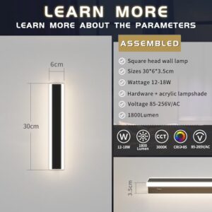 3000K-Warm White 12W Acrylic Wall Light Garage LED Wall Lighting IP65 Rectangle Garden Wall Lights Modern for Garage